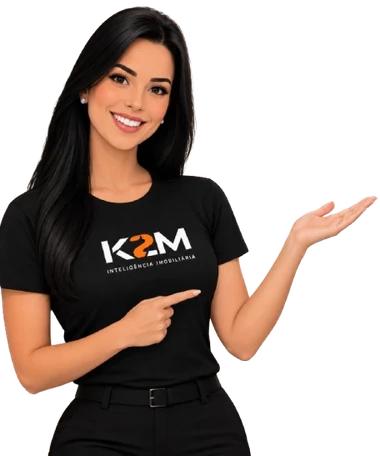Atendente virtual da K2M apontando para o chat